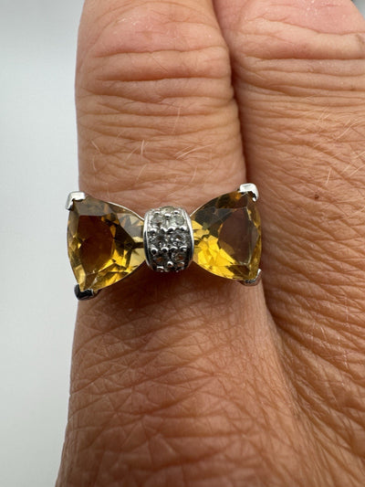 2.40ct Citrine & CZ Bow Ring in Sterling Silver 925 Size R Engagement Stacking