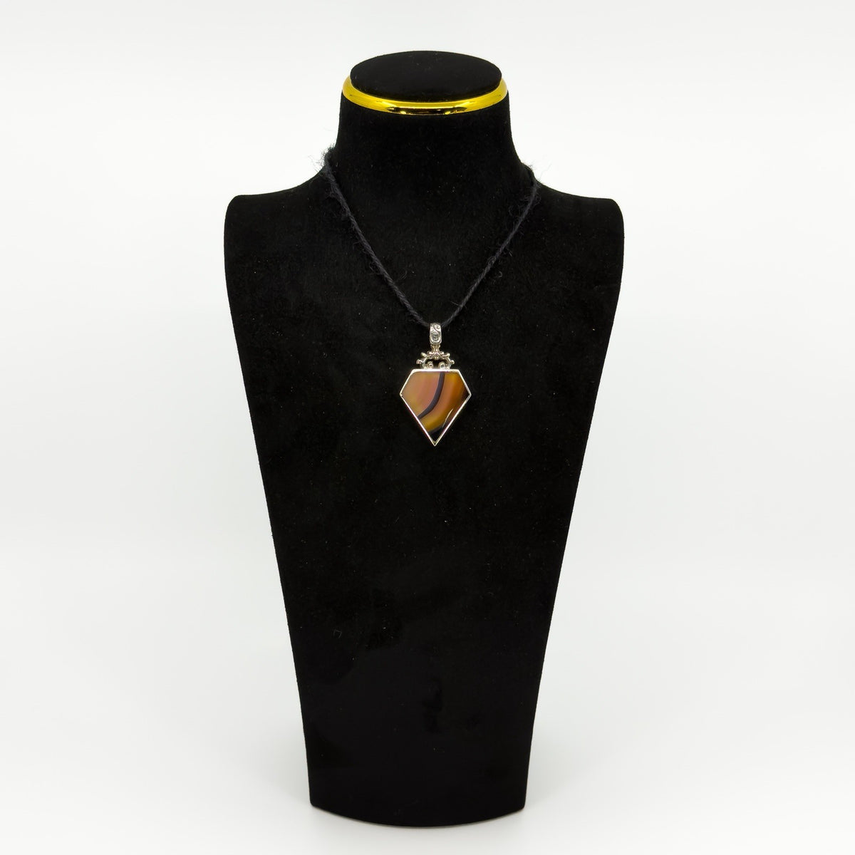 Large Chunky Vintage Brown Banded Agate Fob Pendant 925 by David Scott Walker