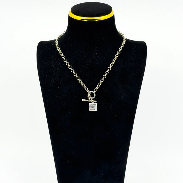 Vintage Sterling Silver 16.8” Rolo Chain & CZ T-Bar Toggle 925