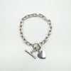 Love Heart Charm & T-Bar Toggle Bracelet in Sterling Silver 925 15g