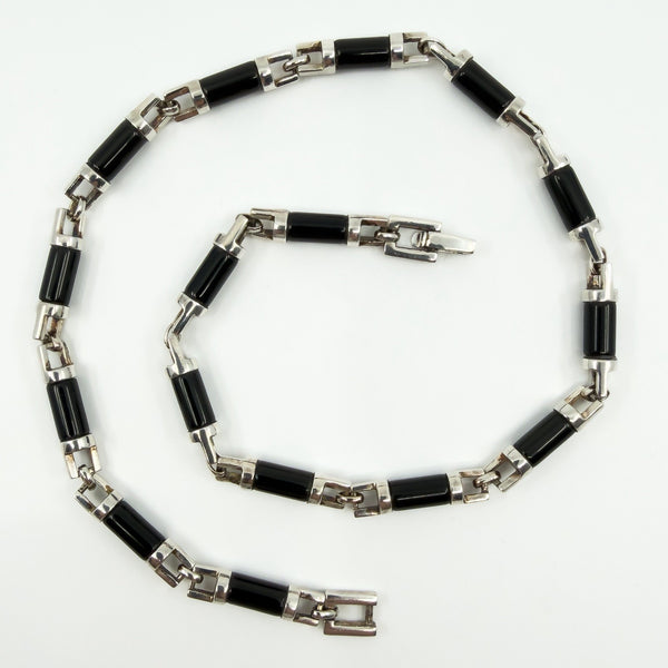 Unusal Sterling Silver Chunky Black Onyx 17.8" Fancy Link Chain Necklace 925 52g