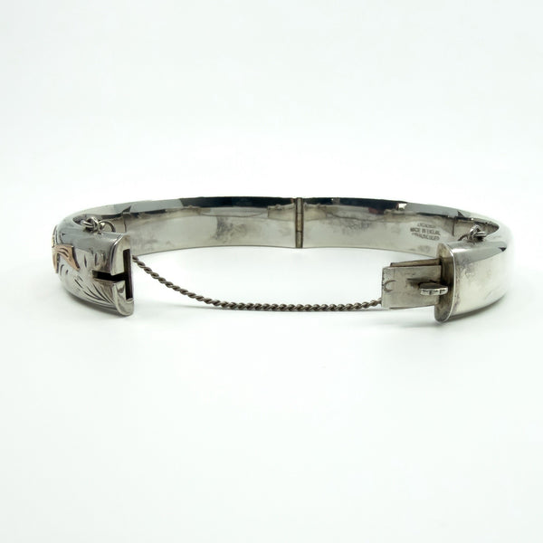 Vintage Sterling Silver & Rose Gold Engraved Floral Bangle 925 (Birm 1978)