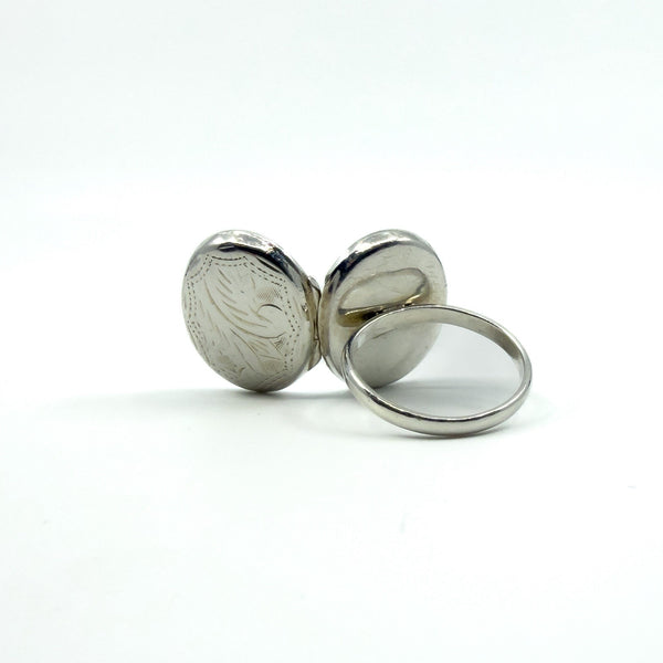 Large Chunky Vintage Sterling Silver Engraved Secret Locket Ring 925 Size Q - R