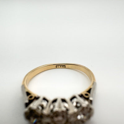 Vintage Antique 18ct Gold Diamond 0.15ct Trilogy Ring Size L - M 2.3g