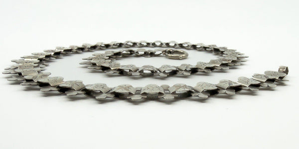 Antique Victorian Silver Reversible Floral Engraved 18" Book Chain 900