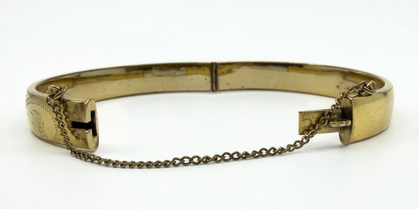 Vintage Rolled Gold Oval Foliate Engraved Hinged Bangle / Bracelet