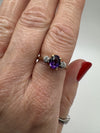 Vintage 9ct Gold 0.60ct Amethyst & Diamond Trilogy Ring 375 Size O Engagement