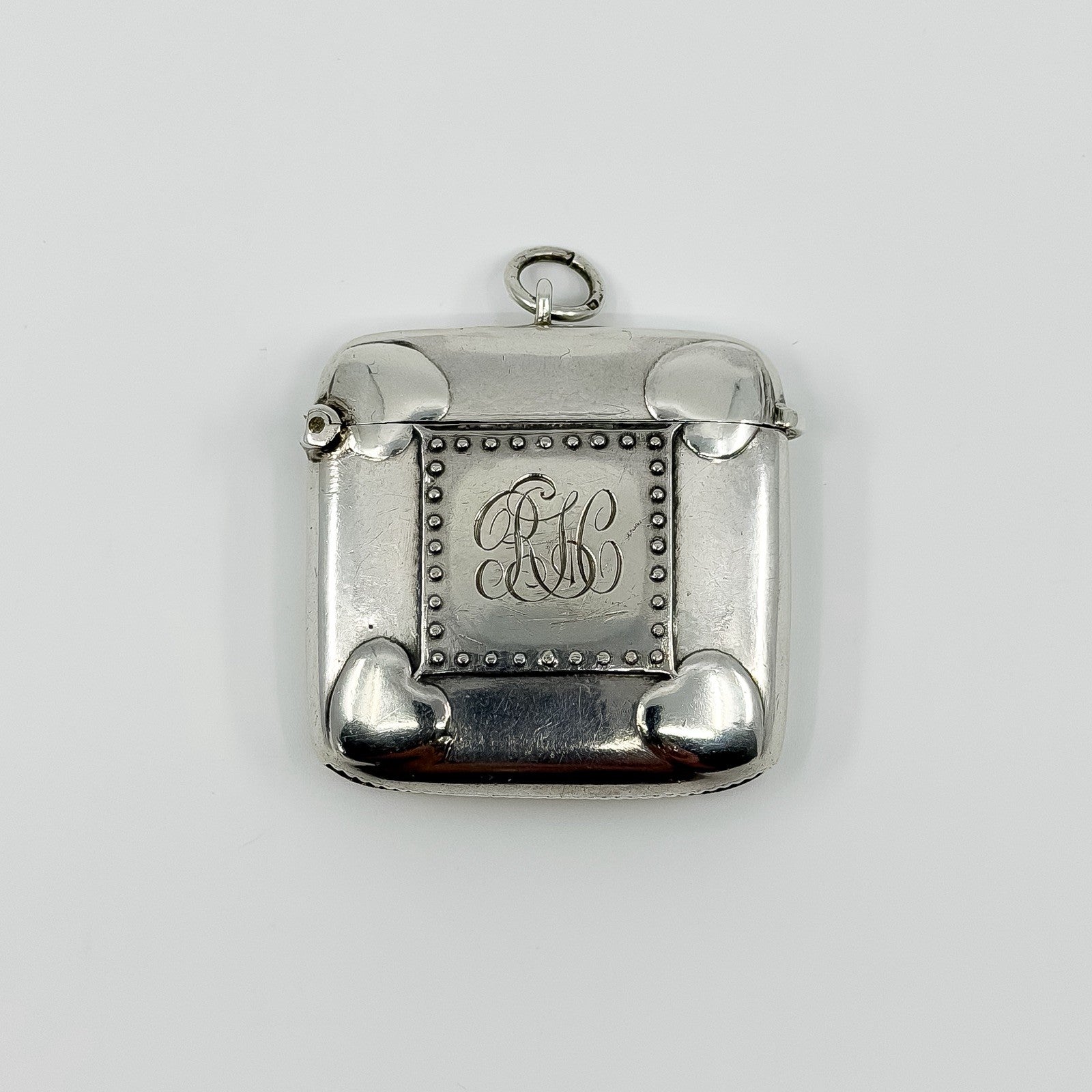 Large Antique 1904 Sterling Silver Reversible Vesta Case Engraved Locket 925