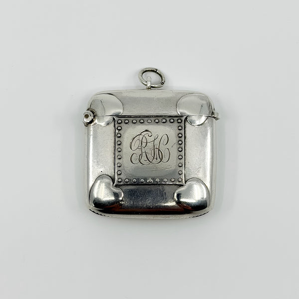 Large Antique 1904 Sterling Silver Reversible Vesta Case Engraved Locket 925