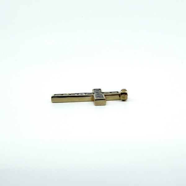 Chunky 9ct Gold CZ Christian Cross Pendant 375