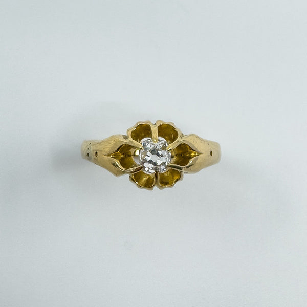 Antique 18ct Gold .35ct Diamond Chunky Old Cushion Cut Solitaire Ring 750 Size Q