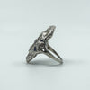 Antique / Art Deco Platinum Diamond & Sapphire Trilogy Navette Ring Size M