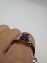 Vintage 9ct Gold 1.75ct Diamond & Amethyst Ring 375 Size R 2004