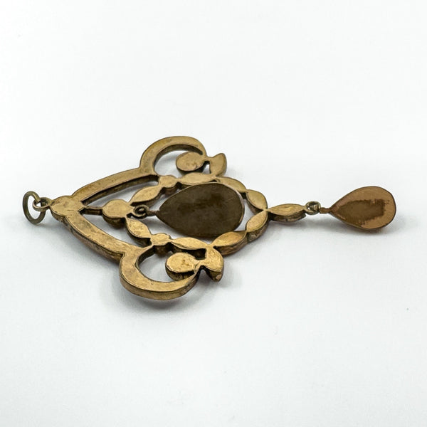 Large Antique Silver Gilt Bohemian Rose Cut Garnet Pendant / Art Nouveau c1900