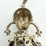 Large Chunky Sterling Silver Vintage Articulated Rag Doll Gem Set Pendant 925