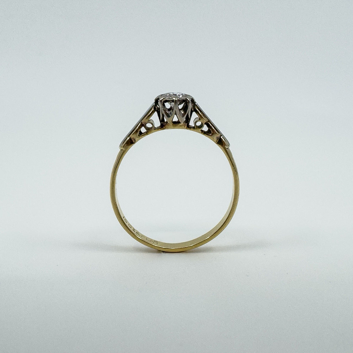 Vintage 18ct Gold & Platinum 0.20ct Diamond Solitaire Ring 750 Size N