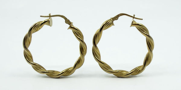 Large Vintage Twisted 9ct Gold Hoop Earrings 375