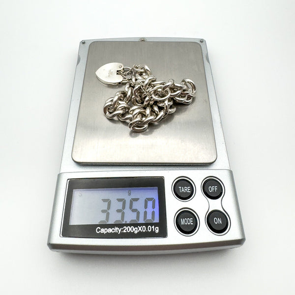 Vintage Sterling Silver Curb Links Bracelet & Heart Padlock 925 Heavy 33g