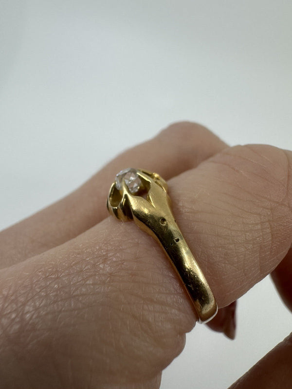 Antique 18ct Gold .35ct Diamond Chunky Old Cushion Cut Solitaire Ring 750 Size Q