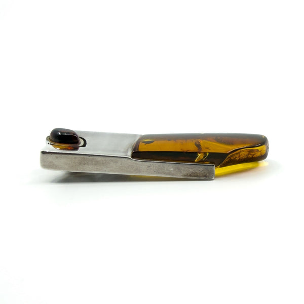 Large Chunky Sterling Silver Modernist Baltic Amber Pendant 925