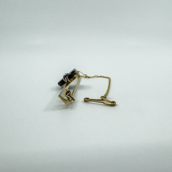 Antique / Art Deco 18ct & 15ct Gold Diamond & Black Onyx Bar Brooch 750