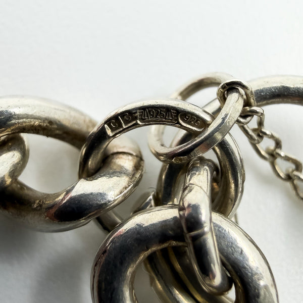 Vintage Sterling Silver Curb Links Bracelet with Heart Padlock & Key Charm 925