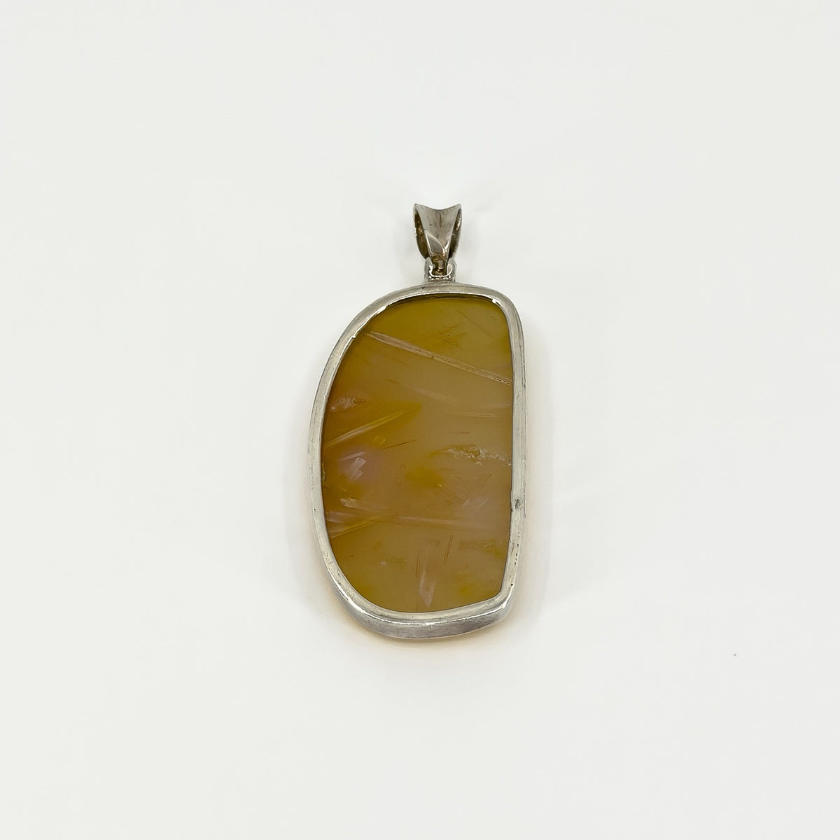 Large Chunky Vintage Yellow Agate Fob Pendant 925 