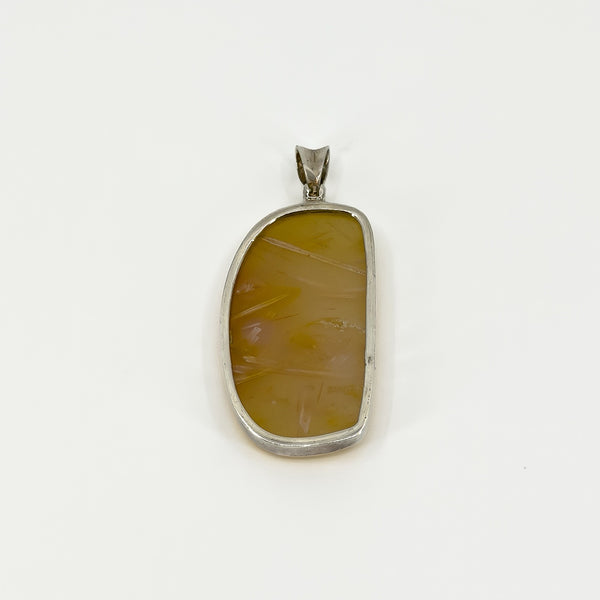 Large Chunky Vintage Yellow Agate Fob Pendant 925 
