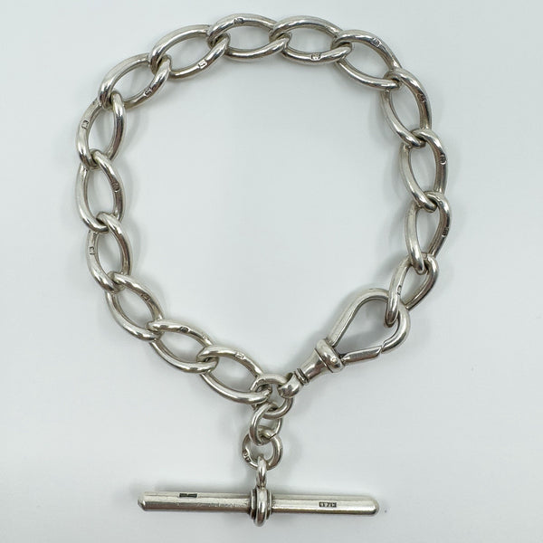 Antique Chunky Oval Links Bracelet with Dog Clip & T-Bar 925 31g