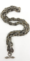 Vintage Sterling Silver Chunky Fancy Link Engraved 25” Chain & T-Bar 925 135g