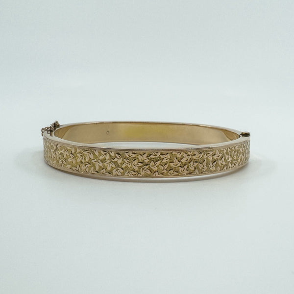 Antique 9ct Rose Gold Oval Ivy Engraved Hinged Bangle Bracelet 375 Chester 1898