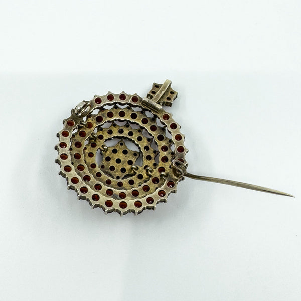 Large Antique Silver Gilt Bohemian Rose Cut Garnet Tiered Brooch / Pendant