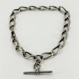 Chunky Antique Sterling Silver Oval Link 15” Albert Chain / Necklace & T-Bar 925