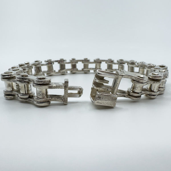 Unusual Sterling Silver Chunky Biker Chain Links 9.3" Bracelet 925 Heavy 71g