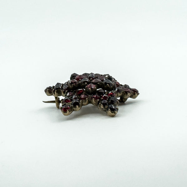 Antique Silver Gilt Bohemian Rose Cut Garnet Star Brooch
