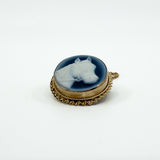 Vintage 9ct Gold Blue Agate Cameo Equestrian Horse Brooch / Pendant 375
