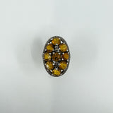 Huge Chunky Sterling Silver 4.50ct Citrine & Marcasite Cocktail Ring Size O - P