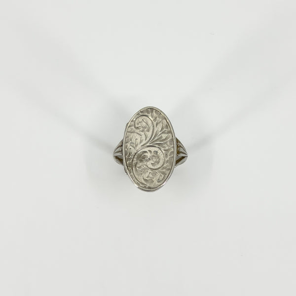 Large Vintage Sterling Silver Engraved Secret Locket Ring 925 Size L (Birm 1974)