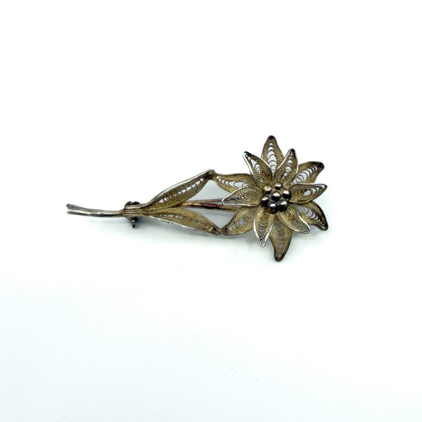Vintage Silver Filigree Flower Brooch 925
