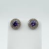 Amethyst & CZ Halo Studs in Sterling Silver 925