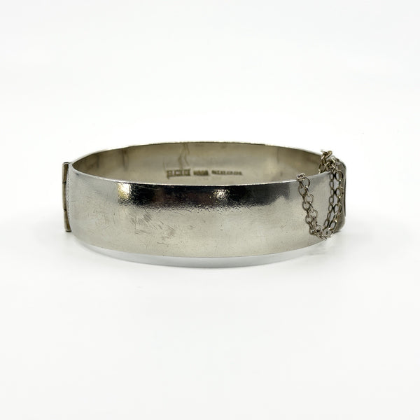 Vintage Sterling Silver & Rose Gold Engraved Floral Bangle 925 (Birm 1971)