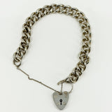Chunky Vintage 1972 Sterling Silver Curb Links Bracelet & Heart Padlock 925