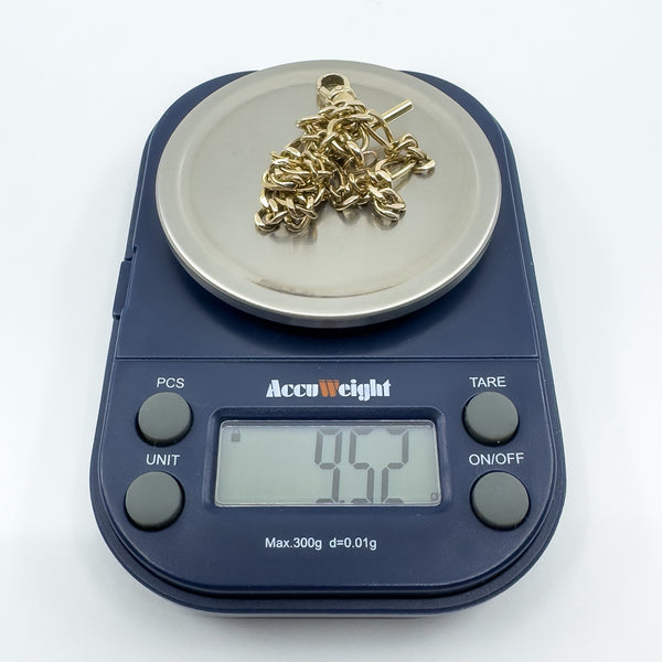 Vintage 9ct Gold Figaro Links with Dog Clip & T-Bar Charm 7.8” Bracelet 375 9.5g