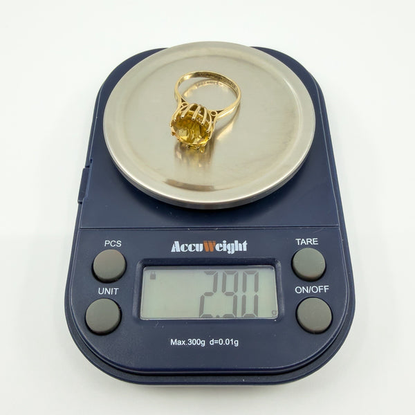 Vintage 9ct Gold 4.40ct Citrine Solitaire Cocktail Ring 375 Size K - L Birm 1992