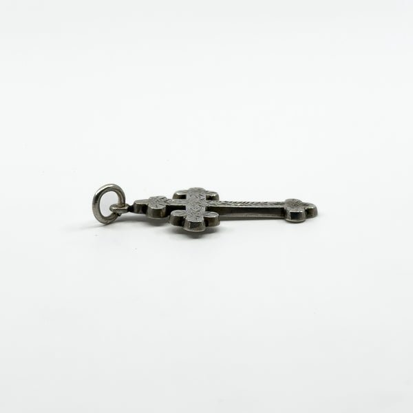 Antique Victorian Sterling Silver Engraved Christian Cross Pendant 925 (1900)