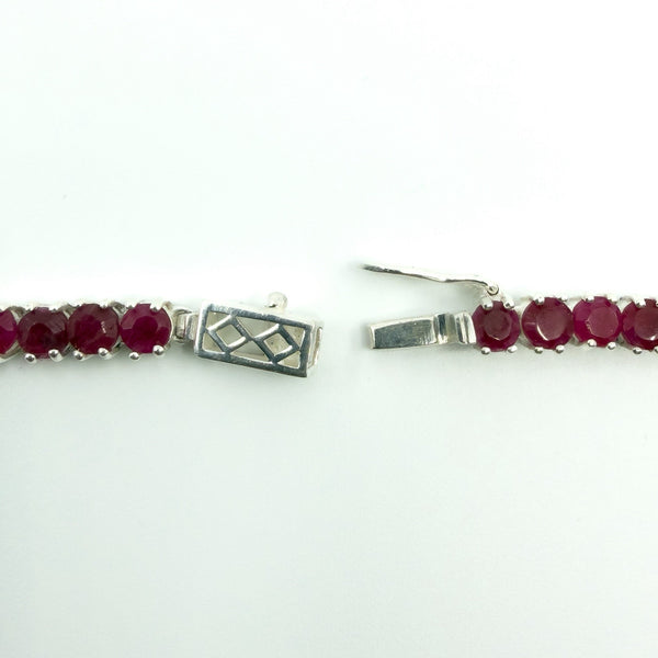 18.4" Sterling Silver 27ct Natural Ruby Tennis Necklace 925