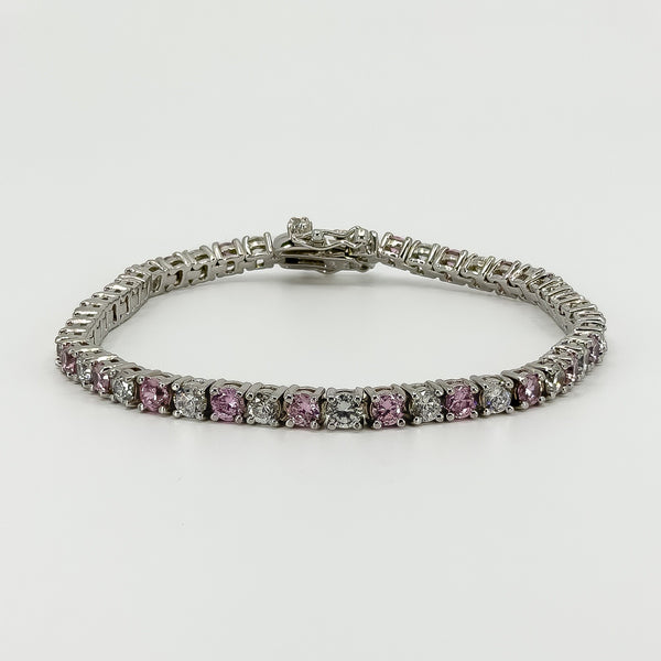 Sterling Silver 12ct Pink & White CZ Tennis 8 "Bracelet 925