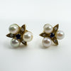 Vintage 9ct Gold Pearl Diamond & Sapphire Stud Earrings