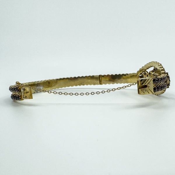 Large Antique Silver Gilt Bohemian Rose Cut Garnet Hinged Bangle / Bracelet 900