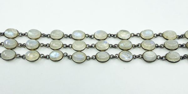 Vintage Sterling Silver 3x Row Moonstone 8.5" Bracelet 925